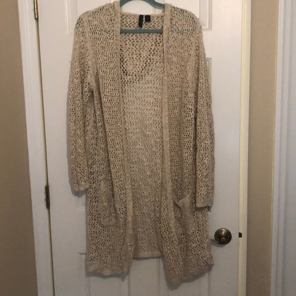 Cynthia Rowley Long Open Crochet Cardigan 2x